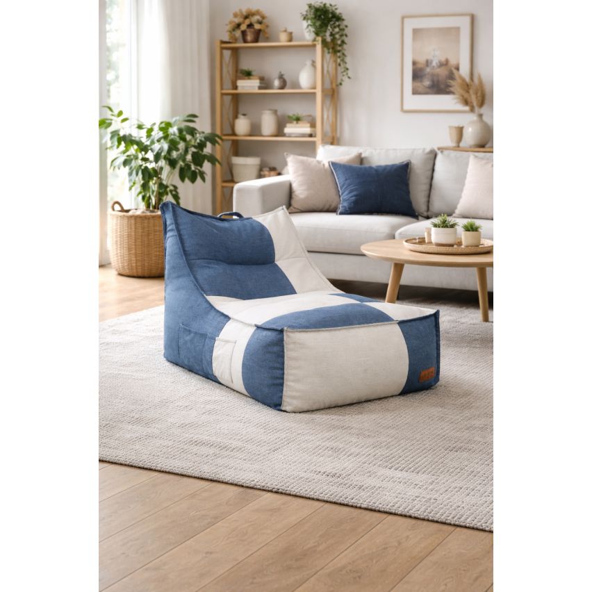 POUF CHAISE LONGUE QUADRI BIANCO/BLU
